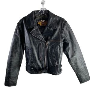Harley Davidson Distressed Leather Moto Jacket SZ M
